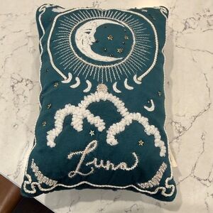 World Market Mini Dark Teal Velvet Luna Tarot Beaded Embroidered Throw Pillow